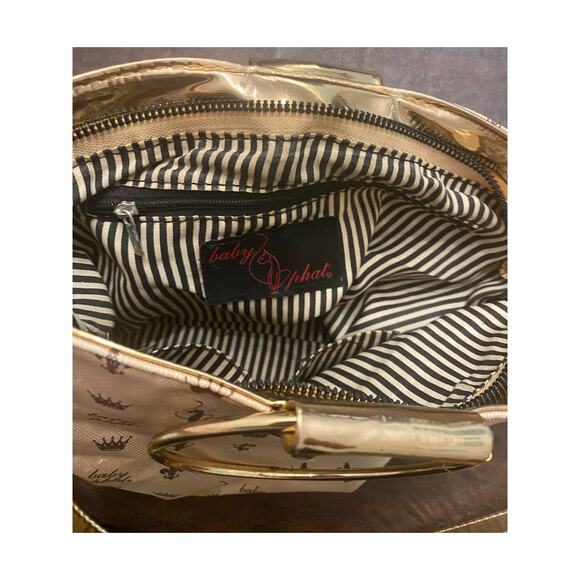 Baby Phat Rose Gold Logo Print Shoulder Bag Ring Handles & Strap Y2K Vintage - Picture 3 of 14